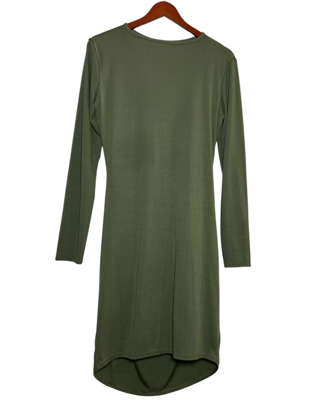 Boohoo Women’s Size 10 US Long Sleeve Ribbed Fitted Maternity Dress Olive Green